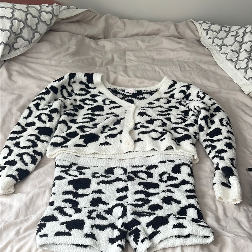 Black and White Fuzzy Knit Pajama Set